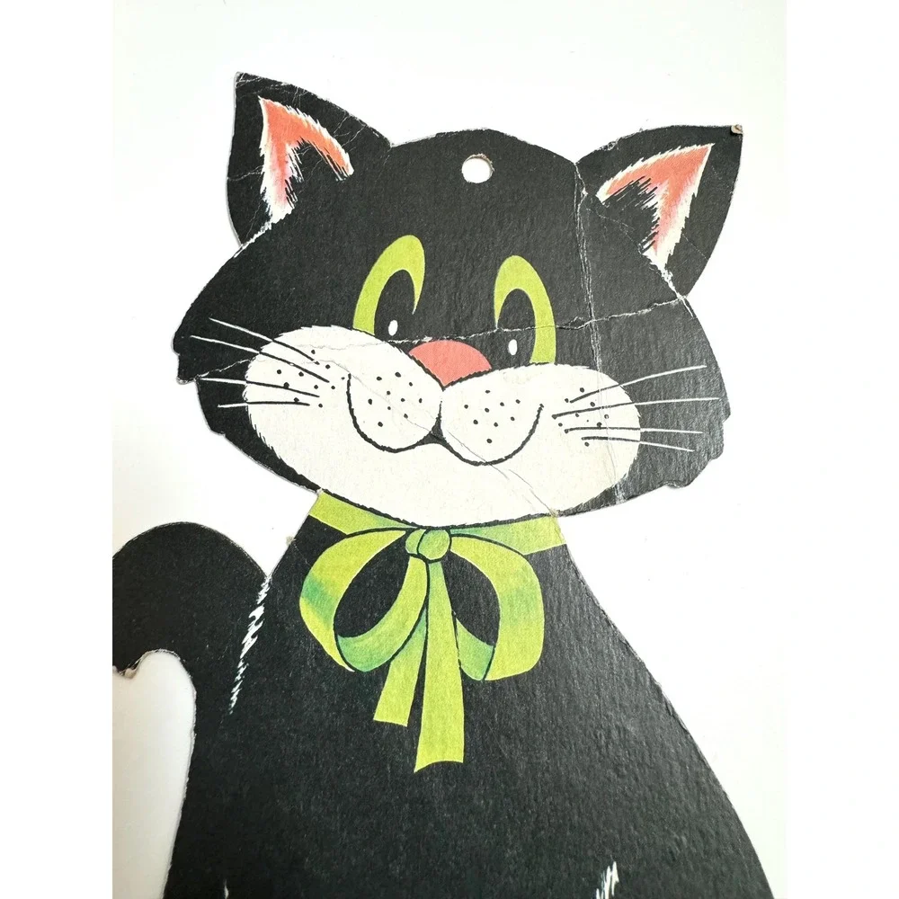 Vintage Honeycomb Halloween Decoration Black Cat on Pumpkin fall decor